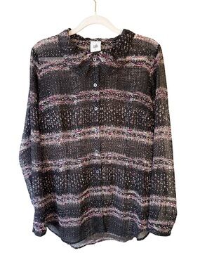 CAbi Sheer Blouse with Pink, Blue & White Speckle Print Size S Lightweight